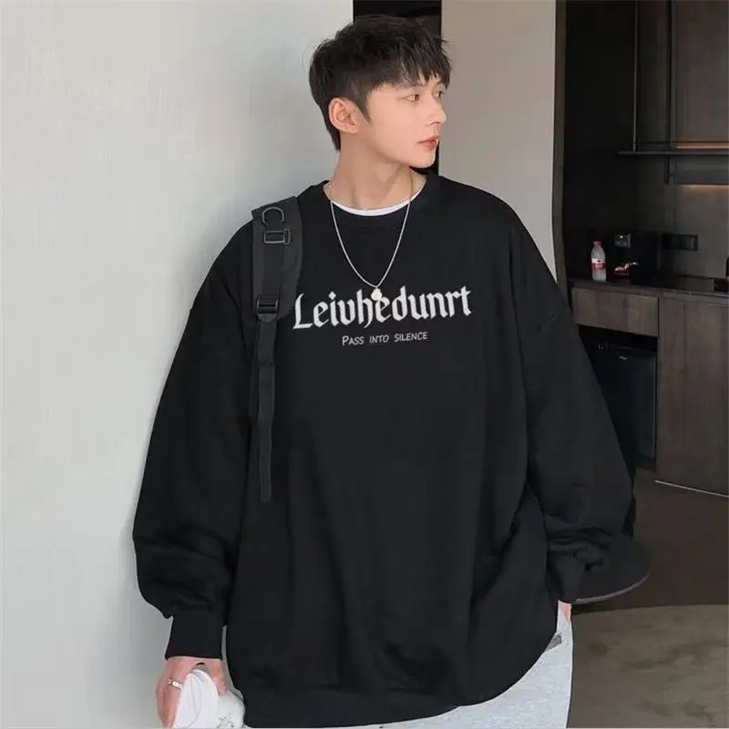 Korean Man Clothing Unisex Embroidery letters Retro Print Loose Sweatshirt Hip Hop Pullovers 2023 NewAutumn Winter O-Neck Basic