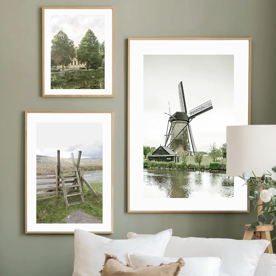 Green Orchid Pine Tree Nature Windmill Wall Art Aesthetics Print Canvas Painting Posters for Living Room Modern Home Decor