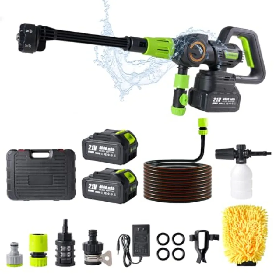 

8.0Ah 1100PSI Cordless Portable Pressure Washer with 2 Large Capacity Battery Powerful Brushless Motor 3 Pressure Levels 6-in-1