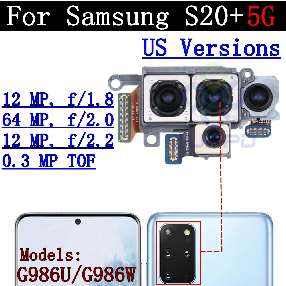 Back Main Front Camera For Samsung Galaxy S20+ 5G G985F G986F G986B G986U Rear Camera Cover Frame Lens Flex Cable Parts