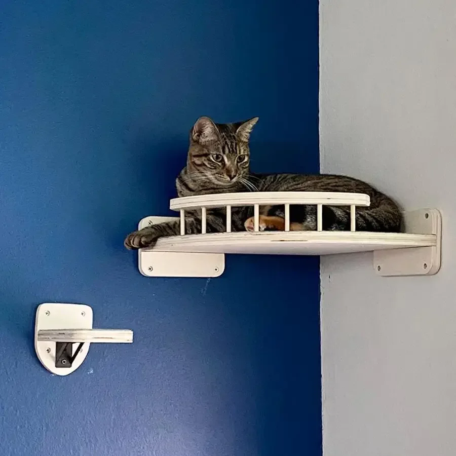 Balda de pared para gatos con plataforma de salto – Estante rincón para trepar y dormir - imagen 4