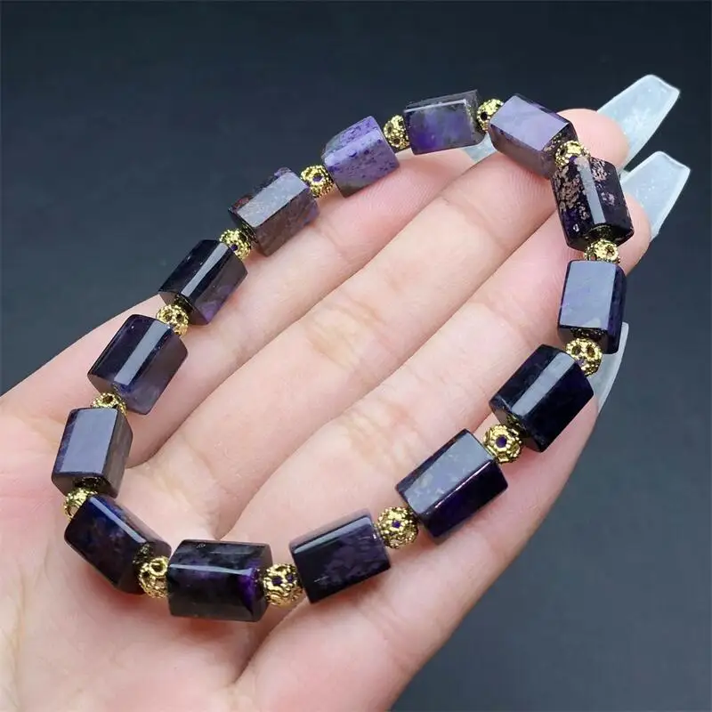 Natural Sugilite Bucket Bead Bracelet Handmade Crystal Jewelry Stretch Bangle Children Birthday Gift 1pcs