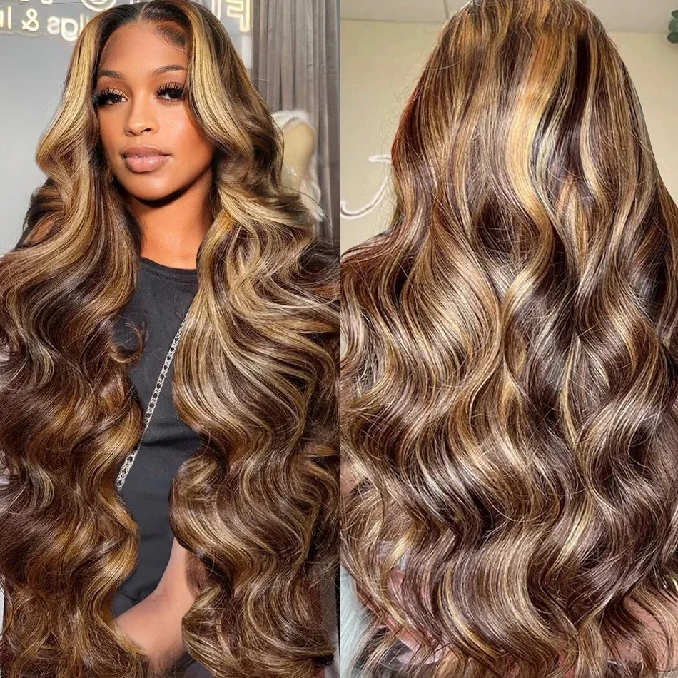 13x6 4/27 Colored Wigs Lace Front Human Hair Wigs Transparent 30 34 Inch Body Wave 13x4 Ombre Highlight HD Lace Frontal Wigs