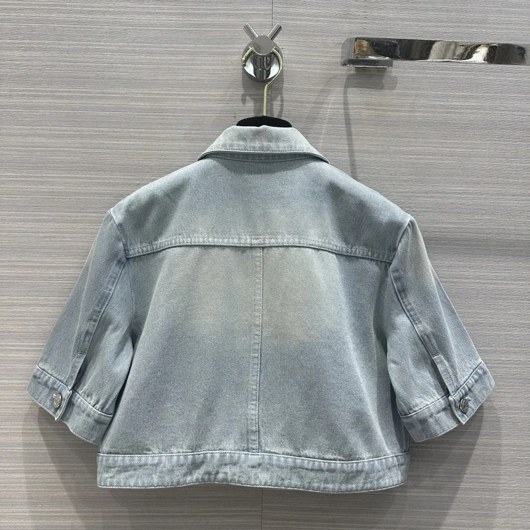 Denim Short Jacket for Women, Sexy High Waist, Club Regular, Female Summer Coat, Shirt, Blouses, Top, New Fashion, 2024