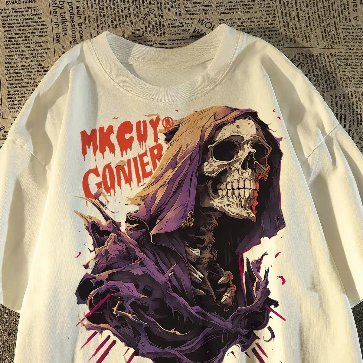 نمط جديد تنوعا الرجال والنساء نفس الأمريكية شارع العليا الجمجمة طباعة قصيرة الأكمام تي شيرت كبير الحجم ملابس للرجال