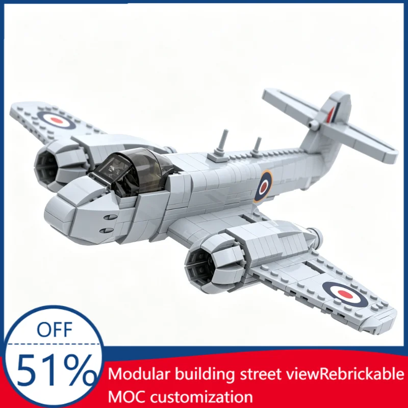 831-teiliger Bausatz im Maßstab 1:35: Gloster Meteor F Mk.4 Militärjet-Flugzeug Modellbausatz, Anpassbares Puzzle, Lernspielzeug, Geschenk