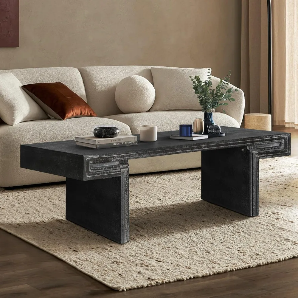 Rectangle Coffee Table,Farmhouse Minimalist Wood Center Table with Wood Texture Design,Vintage Tea Coffee Table for Living Room