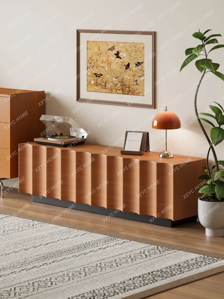 A Simple modern water ripple TV cabinet floor storage solid wood storage integrated side cabinet