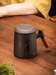 Traditional Chinese Purple Clay Tea Mug with Lid and Strainer Handmade Tea Cup Yixing Zisha Teacup Solid Wood Handle Tea Maker