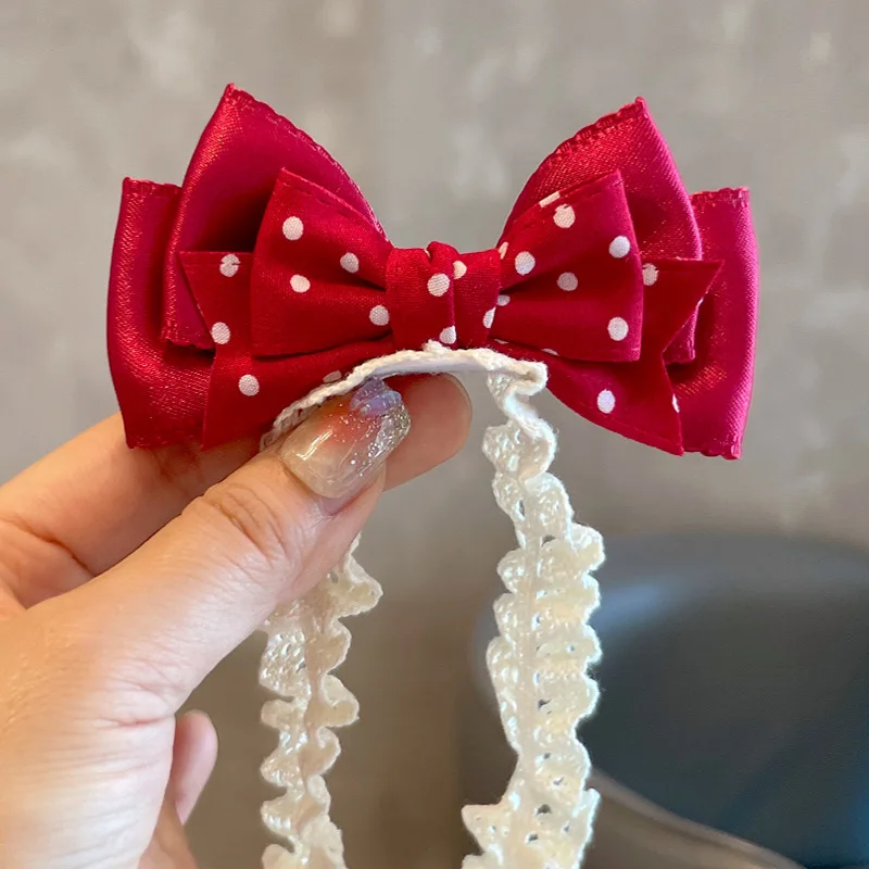 Red Polka Dot Bow Baby Headband Newborn Infant Girl Hairband Cute Adorable 3D Breathable Soft Elastic Comfy Daily Hair Accessory