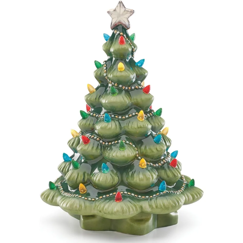 

Christmas Gift Green Light-Up Tree Figurine,Tabletop Christmas Tree,Christmas Home Decorations.