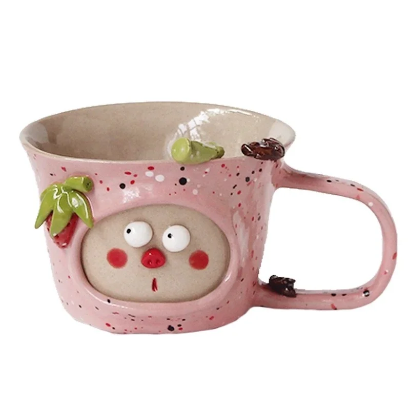 

Drinking utensils cute macaron pink pig water cup girls small fresh underglaze color personalized coffee