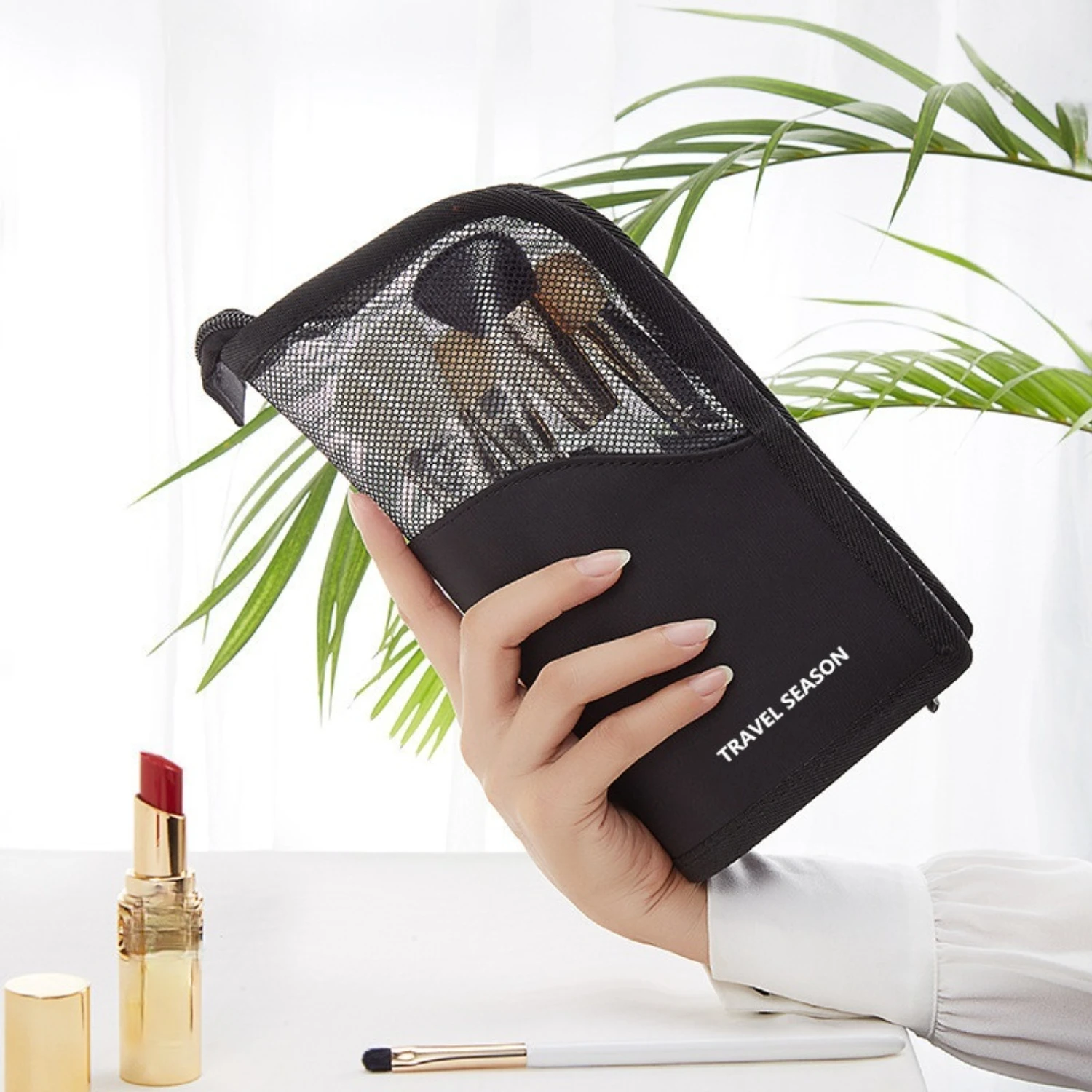 Borsa organizer per pennelli per trucco da donna 1 pezzo, porta pennelli per trucco stand-up portatile ad alta capacità