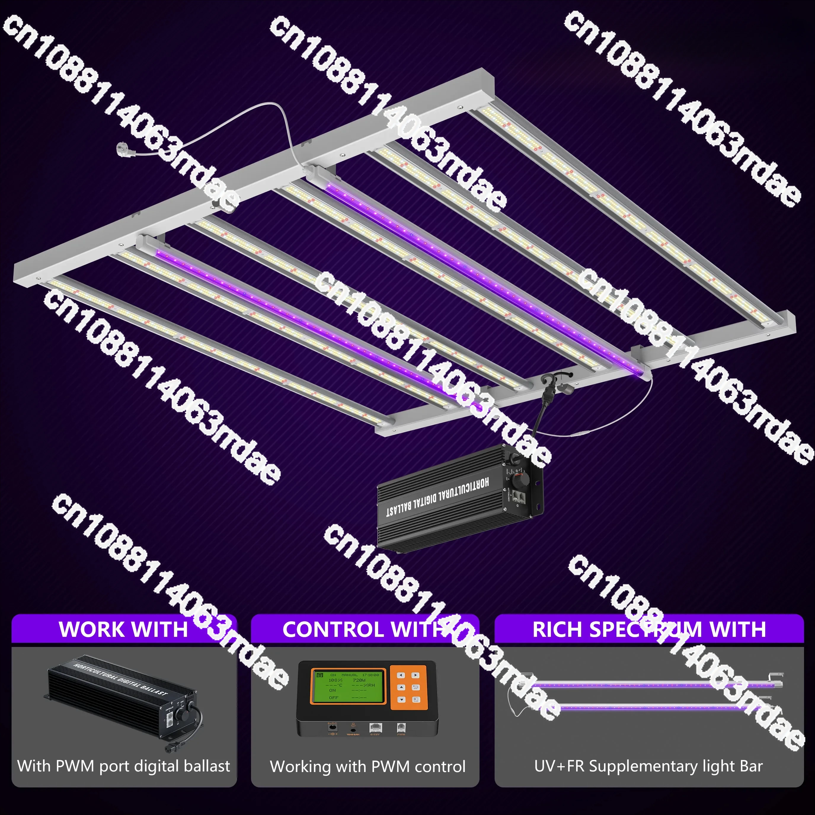 600W Ballast+EU 720W Light Fixture+UV FR Light Strips FULL SPECTRUM LED GROW LIGHTS WITH BALLAST REAL PPE2.7 2.65 2.3