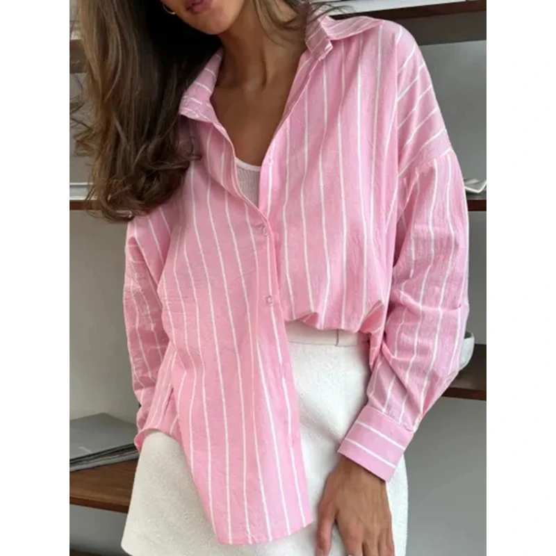 

Striped Shirt for Women Clothing with A Lazy and Long Sleeved Design Hot Selling Breathable Cardigan Fashion Item