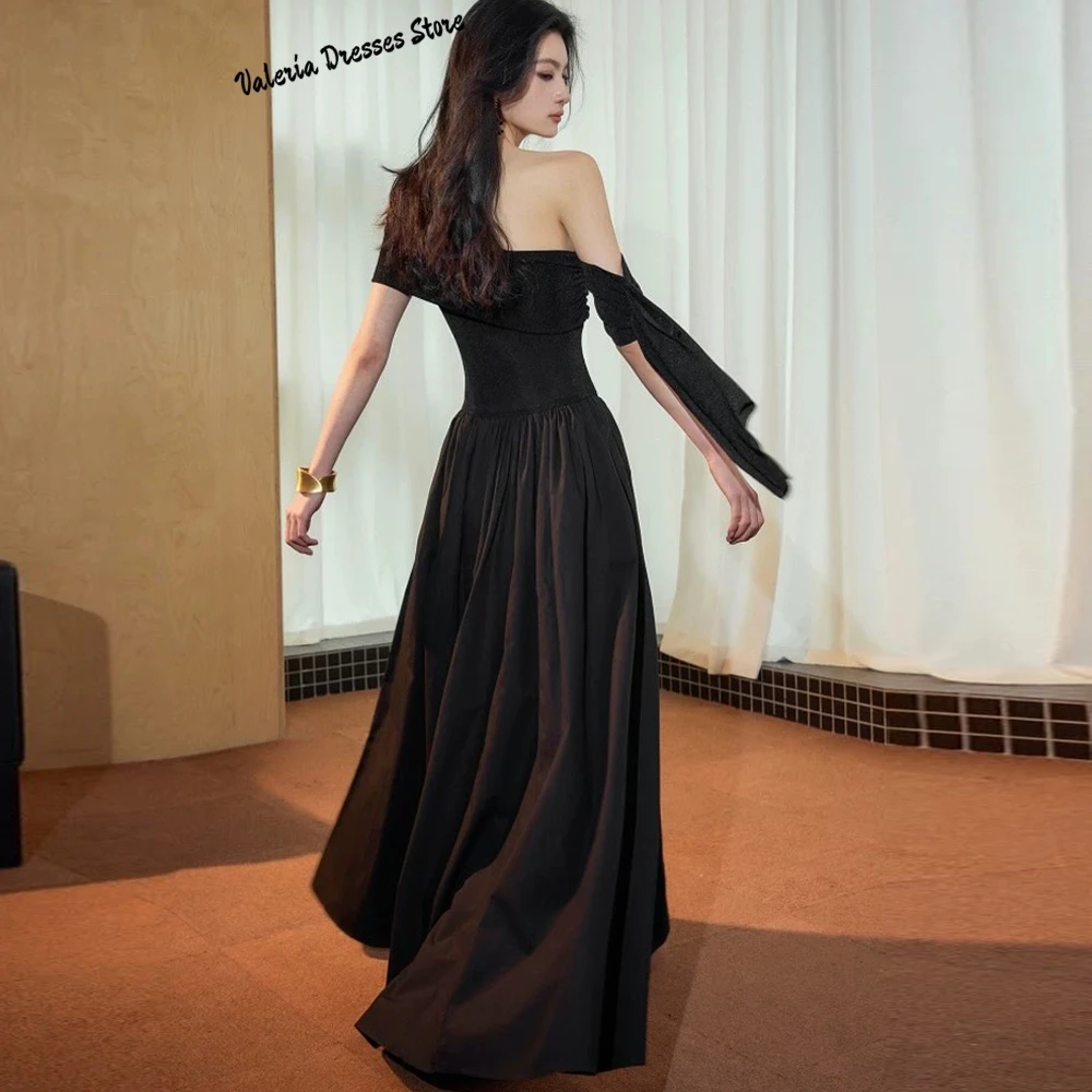 Robe de soirée élégante en Satin noir, ligne a, personnalisée, manches courtes, robes de soirée de haute qualité, longueur au sol, robes d'occasion sur mesure