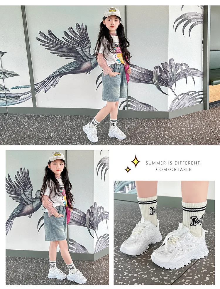 Kinder Mädchen Schule Weiße Freizeitschuhe Einfarbige Mesh-Sportschuhe für Kleinkinder Modische Leichte Kinder-Laufschuhe – Detail 27