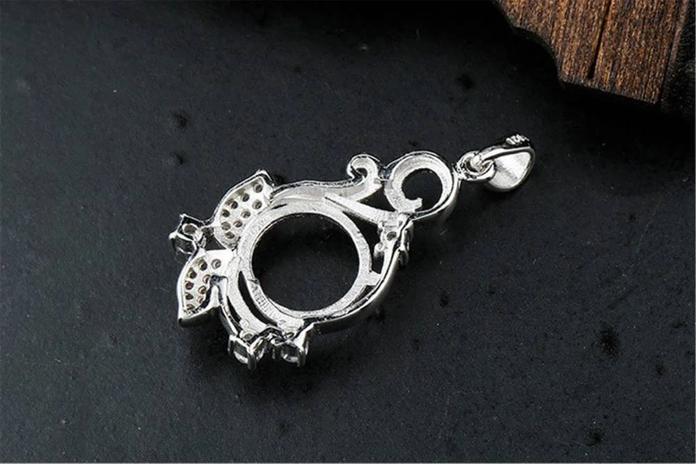 Pendant Blank (10x10mm Round Blank) White Gold Plated Sterling Silver Zircon Pendant Setting Round Cabochon Ring Base