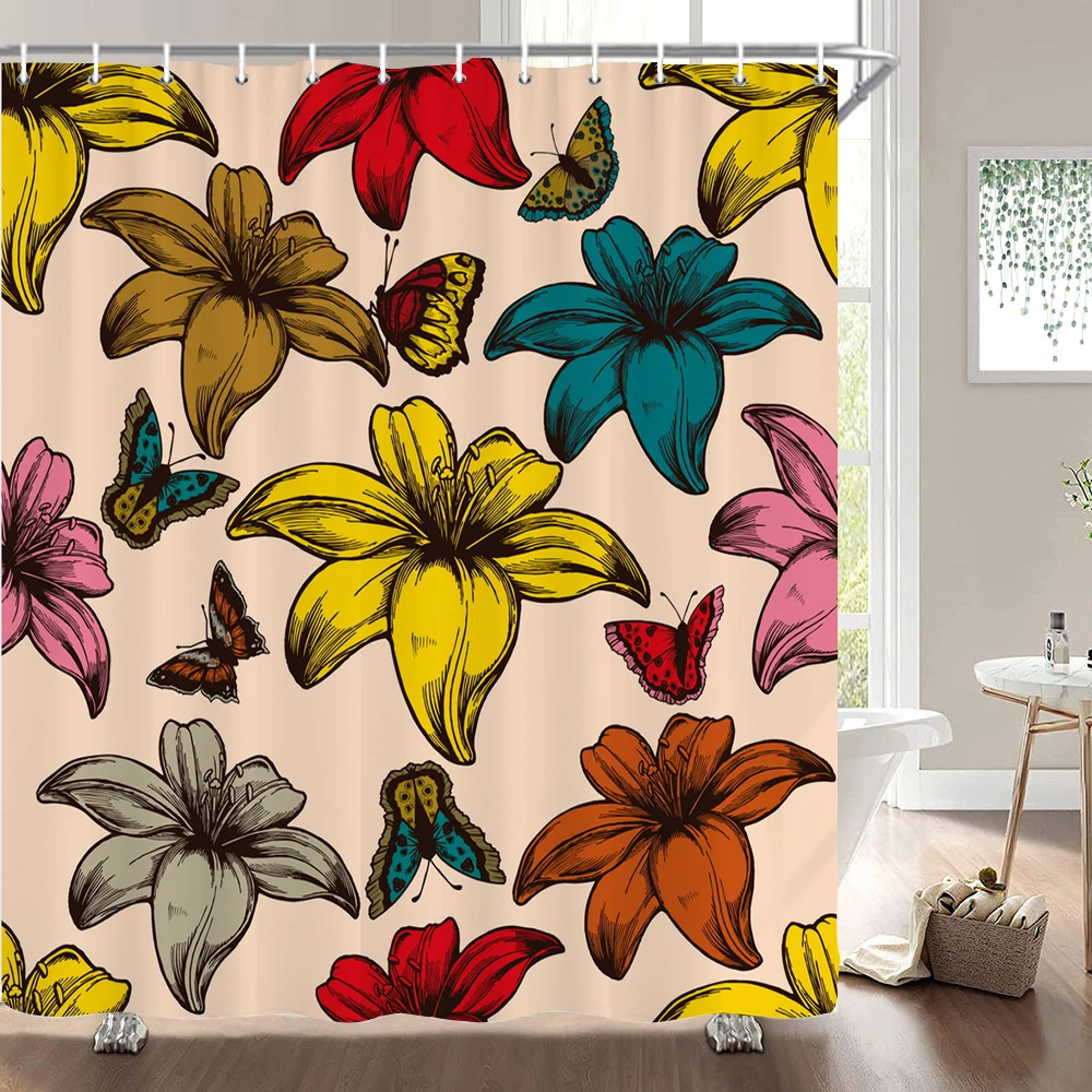 

Elegant Floral Flowers Shower Curtain 180x180cm Shower Curtain Polyester Bath Curtain Bathroom Decor Machine Washable With Hooks