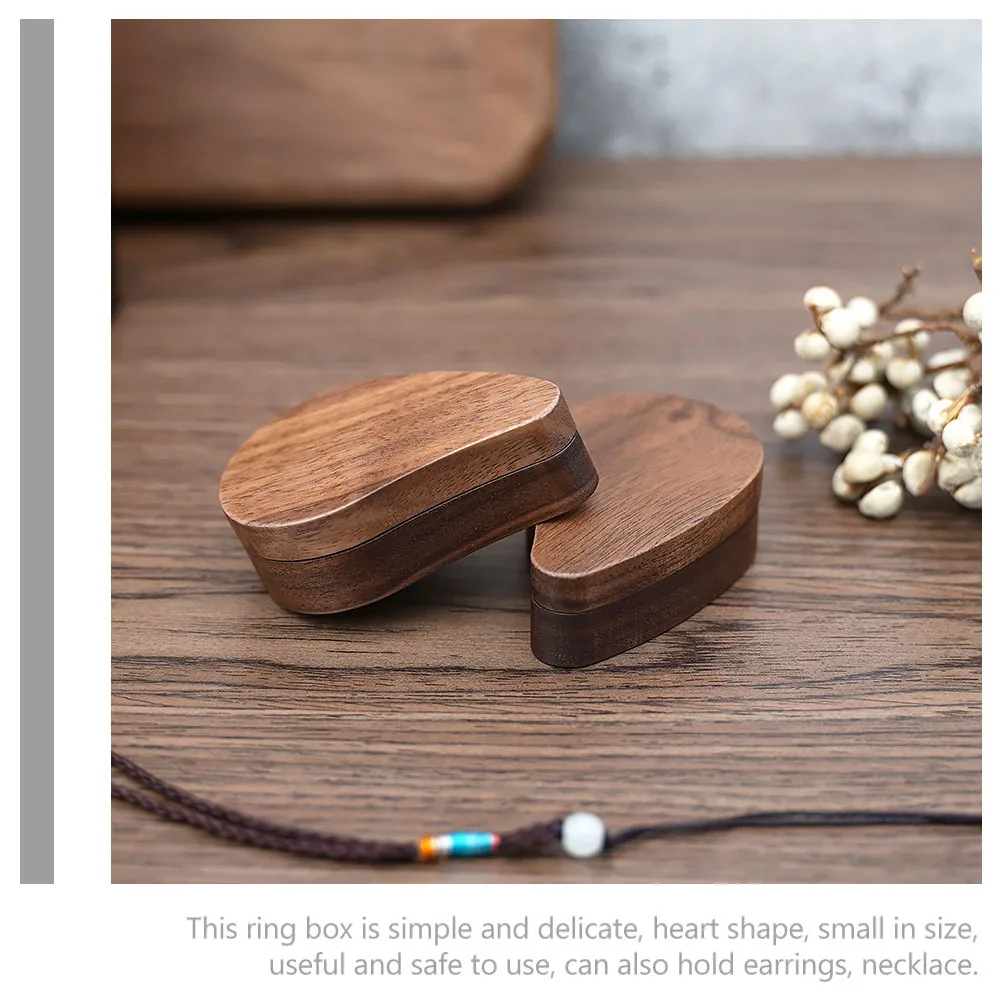 Wooden Heart Shaped Jewelry Box Small Compact Ring Storage Box Jewelry Organizer Safe Durable for Home Shop Desktop