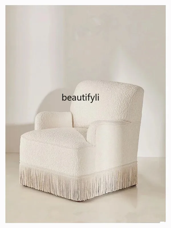 French Style Mid-Ancient Tassel Lambswool Small Apartment Folk Designer Photography Cream Style Armchair