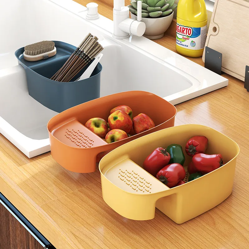 1pc Kitchen Strainer Basket Multifunctional Sink Hanging Drain Food Residue Filter Storage Basket for Vegetable Fruit Leftover