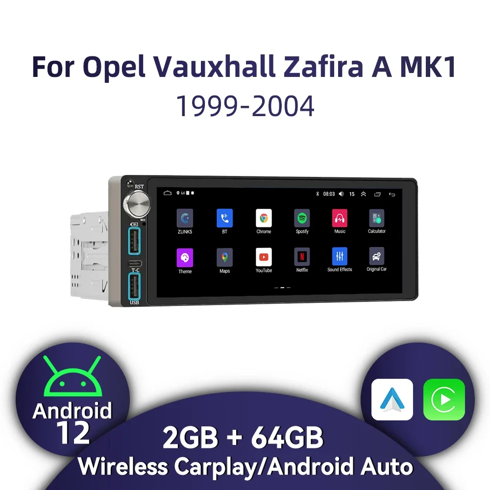 

Wireless Carplay Autoradio 6.86" Screen 1Din Radio Android Car Multimedia for Opel Vauxhall Zafira A MK1 1999-2004 Head Unit GPS