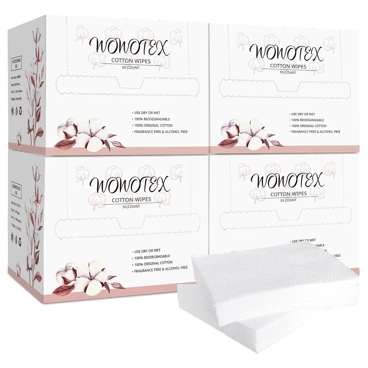 100% Cotton Disposable Face Towel, 200 Count, 10x12 Inch, Biodegradable Thick Soft Wipes for Sensitive Skin and Baby Care