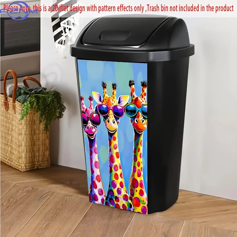 1pc 2D FLAT Colorful Giraffes with Sunglasses Self-Adhesive Dustbin Stickers, Non-Festive, PVC Trash Can Decorative Stickers,