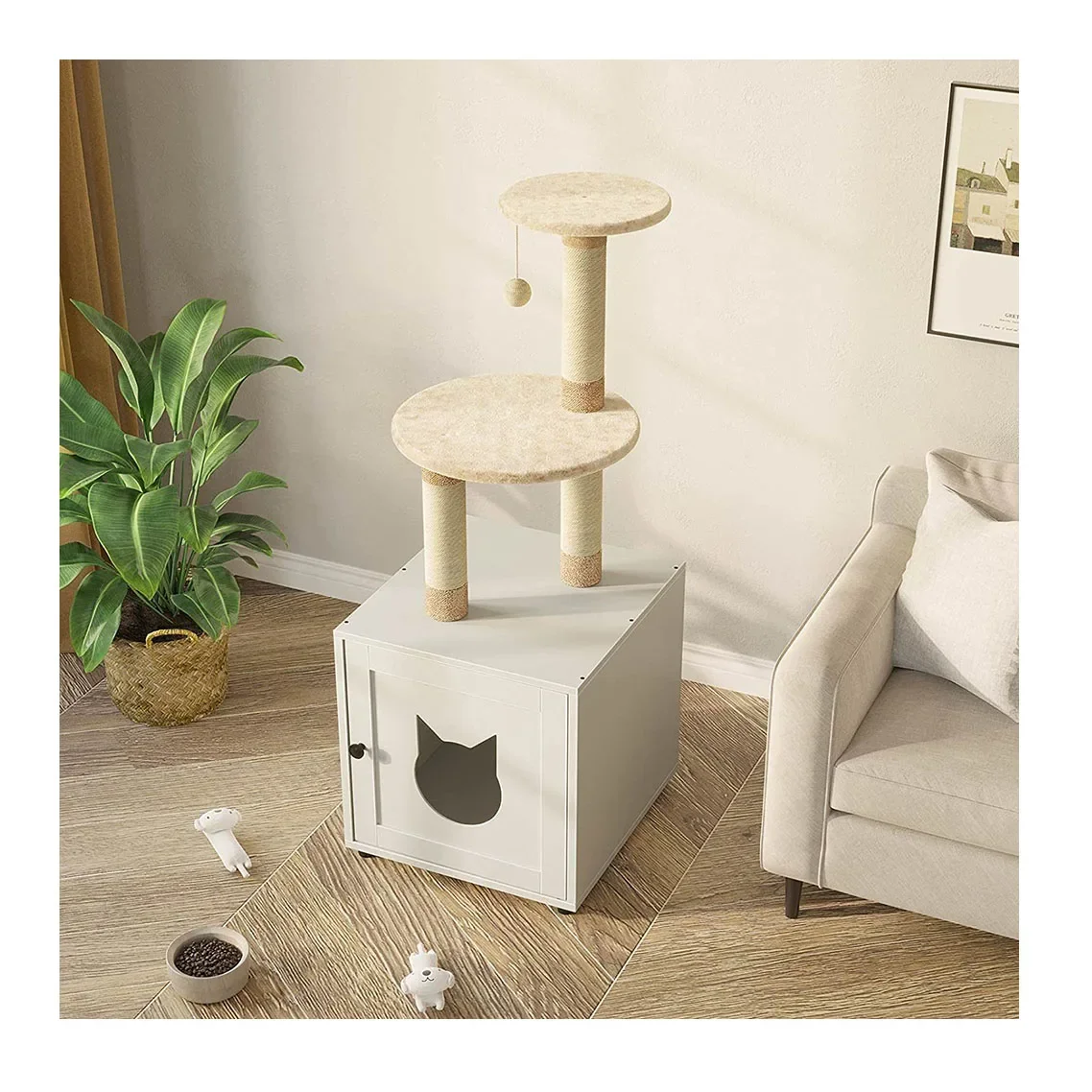 

z Litter Box Enclosure with Cat Tree Hidden Cat Litter Box Furniture with Scratching Post