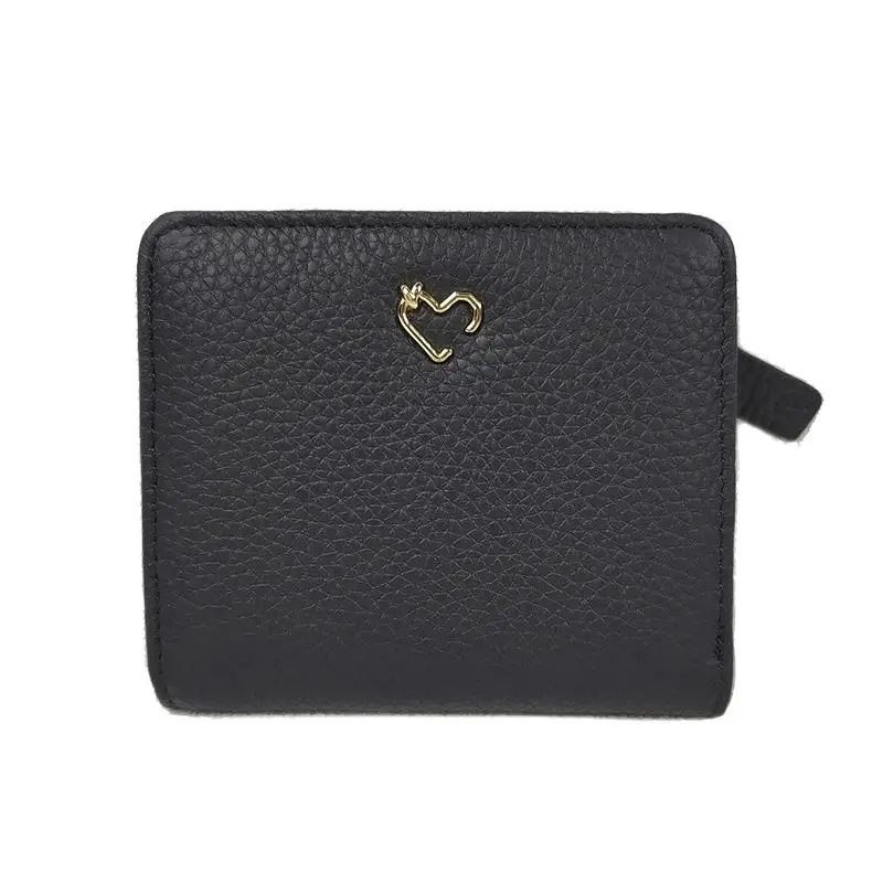 Genuine Cow Leather Heart Short Wallet Elegant Womens Wallets Fashion Ultra Thin Cowhide Card Credential Holder Coin Purse Bag