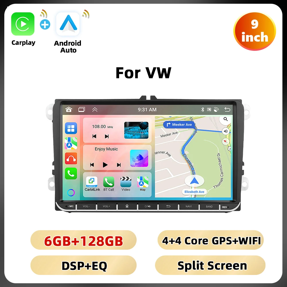 Podofo 6 + 128G 7 ''/8''/9 ''Autoradio voor VW/PASSAT/GOLF/POLO/BORA Multimedia Speler Android Auto Carplay WIFI GPS EQ Auto Audio - afbeelding 1