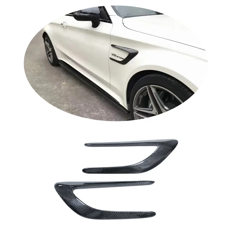 MXGET 2 PCS/Set W205 Carbon Fiber Front Fender Vents Trims Scoops For Mercedes Benz C Class C63 AMG Coupe 2-Door 2015 - 2023