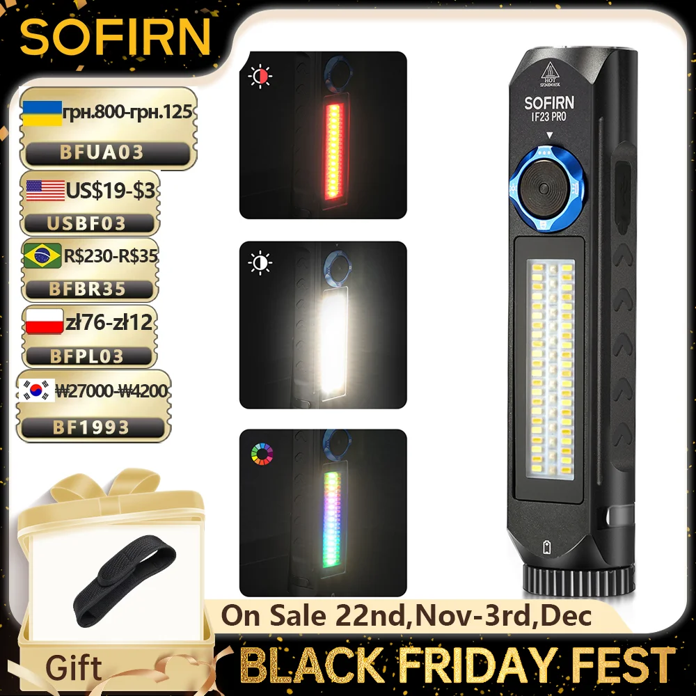 Sofirn IF23PRO 5000lm Flashlight XHP70B Led Rechargeable USB C Super Bright EDC Flashlight with RGB Magnet for Outdoor Emergency