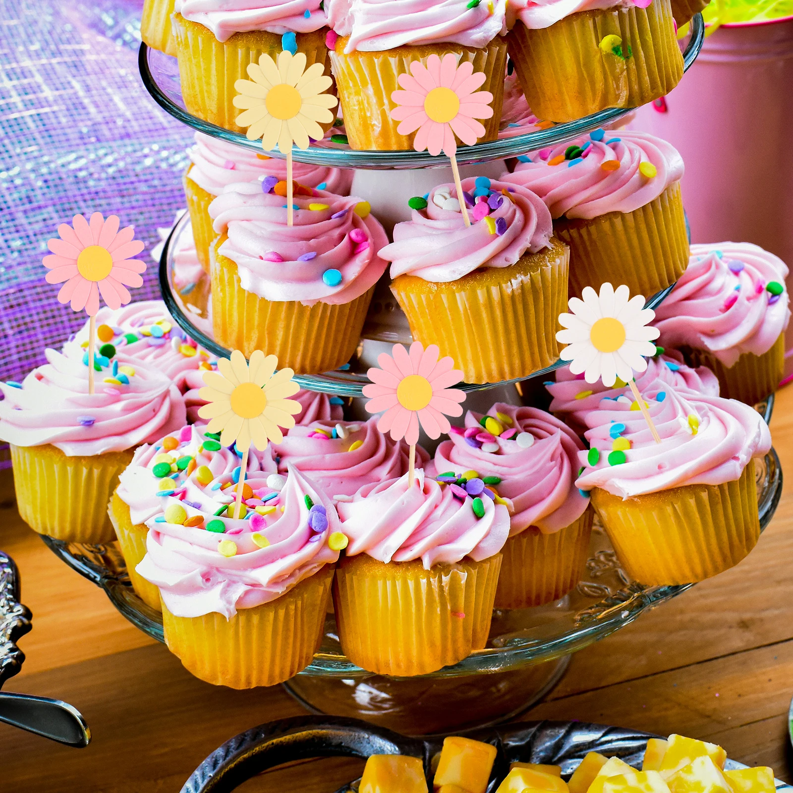 

36Pcs Daisy Cake Decoration 3D Layered Floral Picks Colorful Cupcake Accessories for Birthday Baby Shower Spring Party