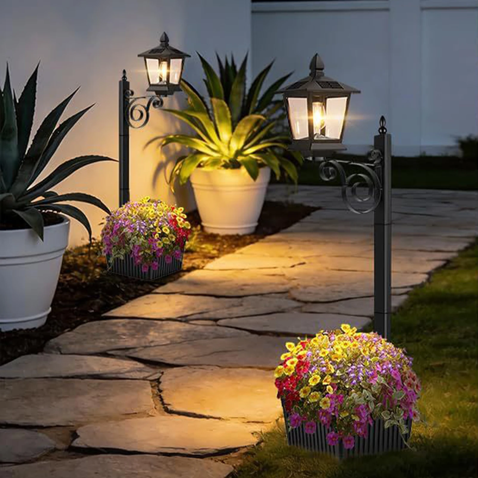 2 In 1 Solar Lamp Post Light with Planter Freestanding Planters Lamp IP54 Waterproof for Terrace Front Pedestrian Hall Decor