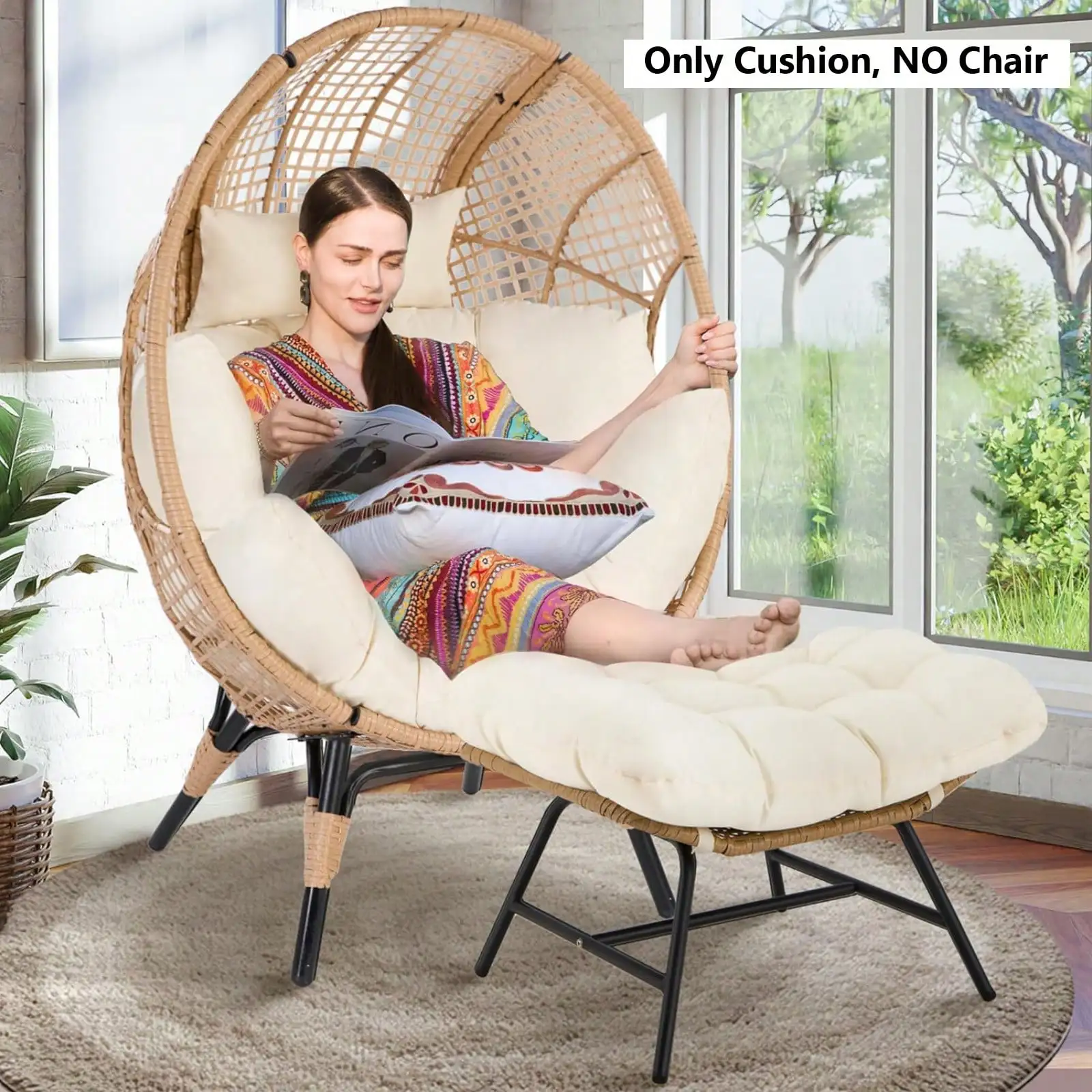 

Комплект мягких подушек для подвесного кресла-яйца 53 дюйма с подушкой и подставкой для ног (только подушка), водонепроницаемый, для плетеного подвесного кресла-качели