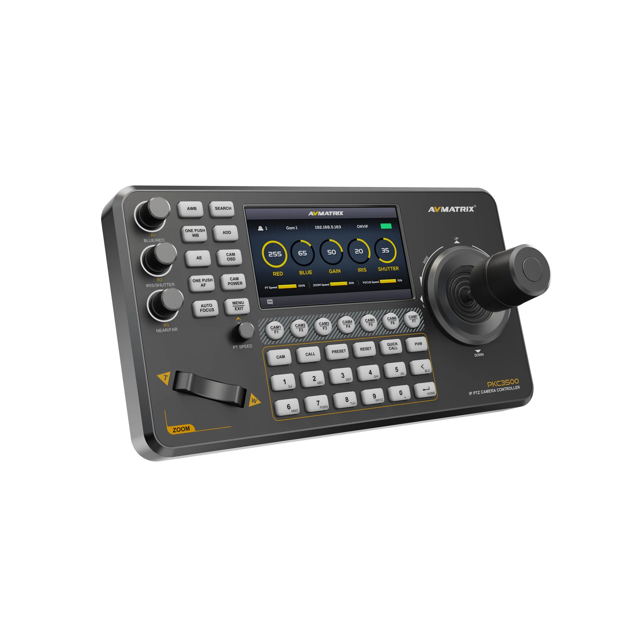 Avmatrix PKC3500 Easy Operation NDI Version IP PTZ Camera Controller 5-inch Screen 4D Joystick Supports Video Decoding Metal