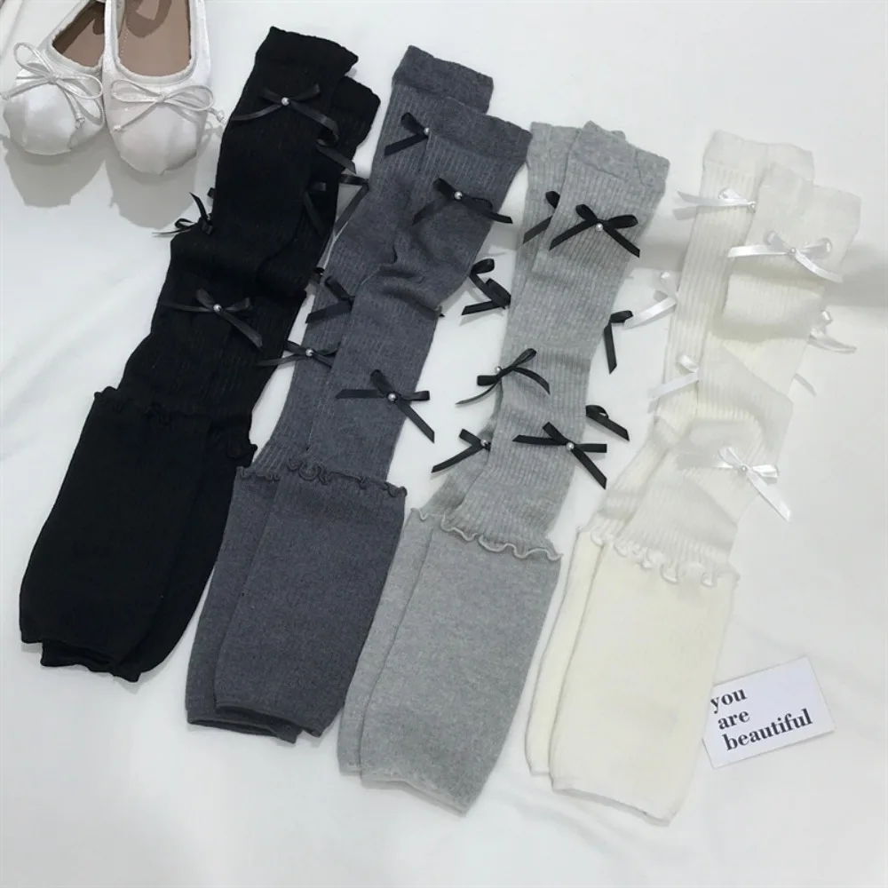 

Korean Ins Lolita JK Calf Socks Cotton Bowknot Knee High Socks Japanese Style Solid Color Bow Long Socks Lady Girls