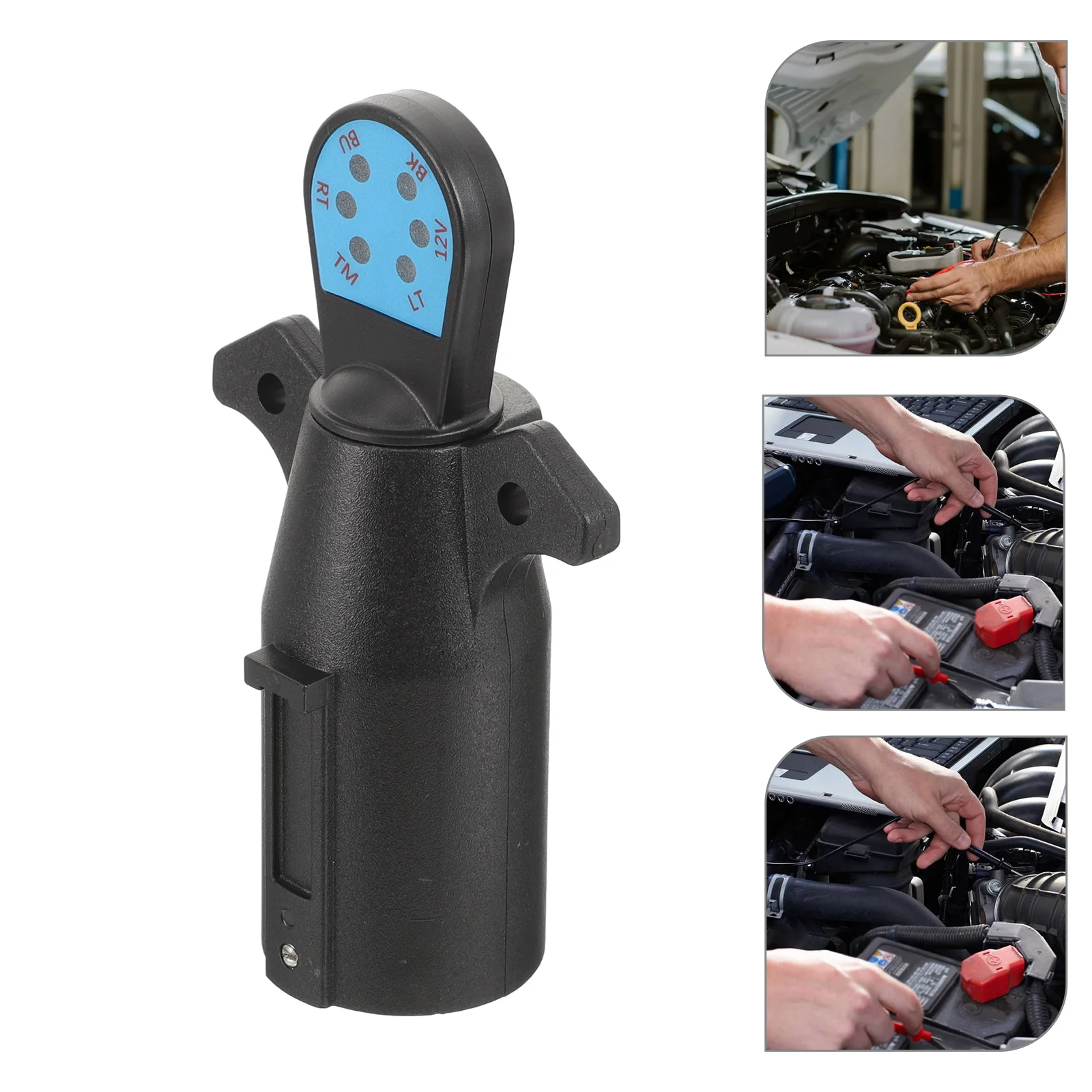 7-Way Trailer Light Wiring Circuit Tester Round Adapter Pin Plug for Car Trailer (Black)