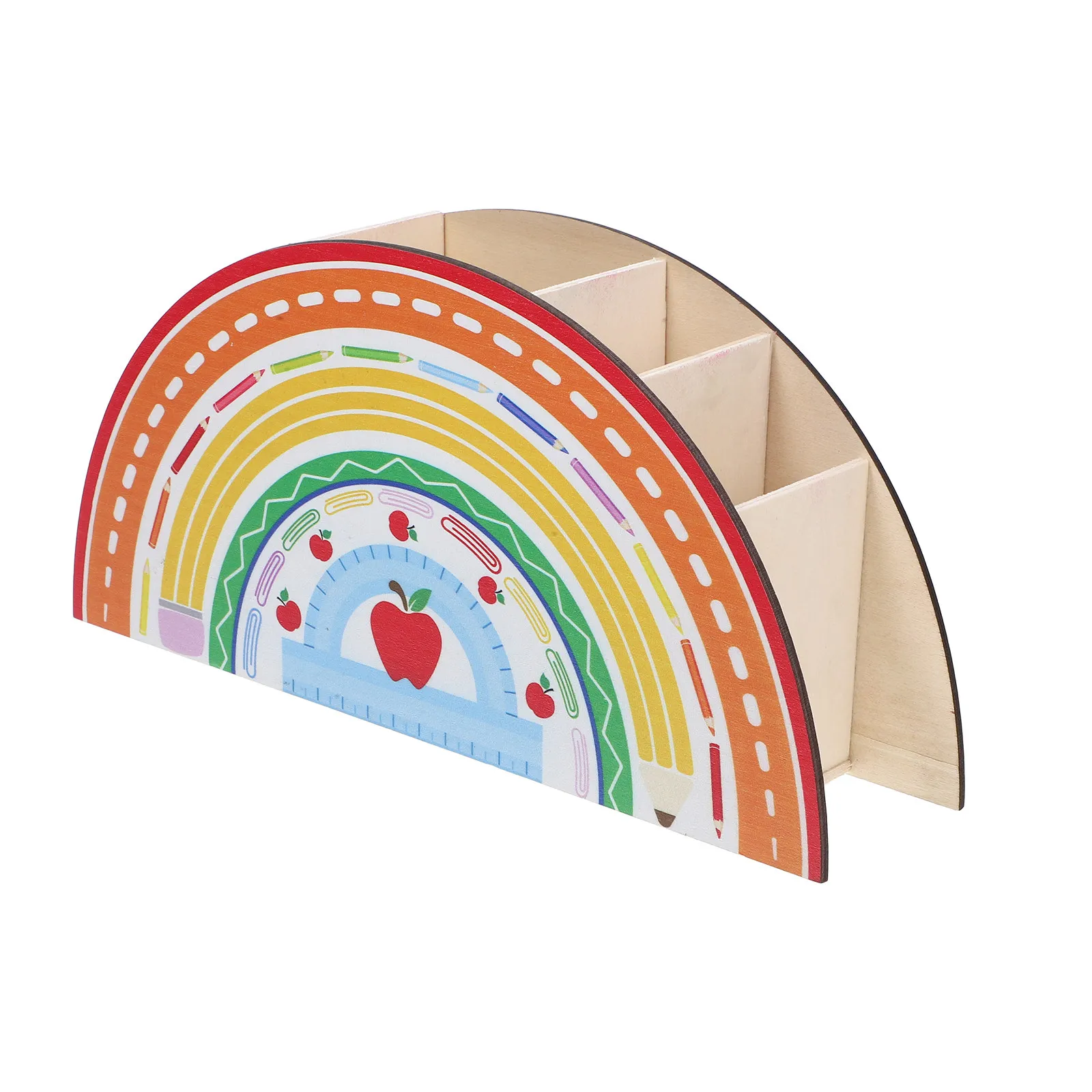 Wooden Rainbow Desk Organizer Decorative Pen Holder for Desktop Office Supplies Storage and Classroom Use Pencil Holder for Desk