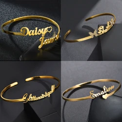 Acheerup-Pulseiras de aço inoxidável personalizadas para mulheres, pulseiras foscas ajustáveis, pérola borboleta, novo presente de joalheria, 1-3 nomes