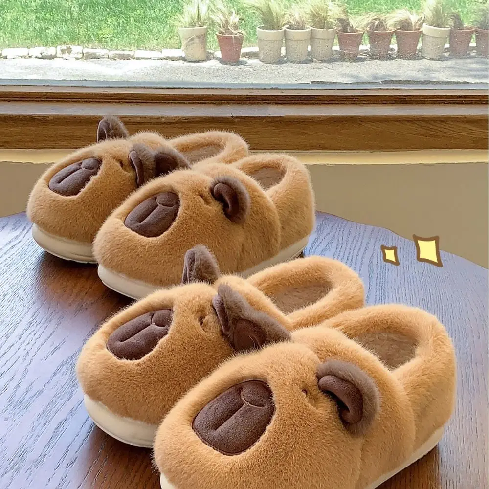 Warm Toe-wrapped Plush Capybara Slippers Heel Covering Cute Animal Cotton Slippers Winter Soft Walking Shoes Women/Men