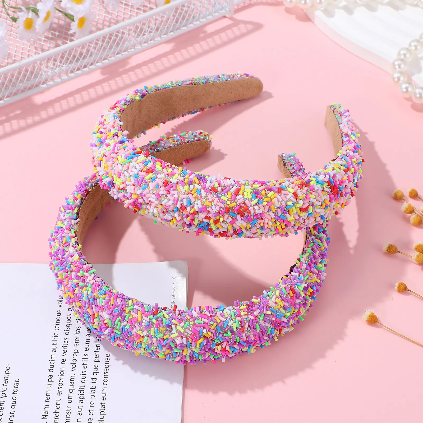

2Pcs Cute Wide Headbands for Women Soft Sponge Candy Sprinkle Headband Non Slip Thick Hairband for Skincare Face Care