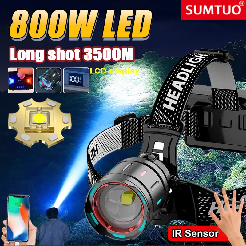 2024 Ultra Powerful LED Headlamp Super Bright Long Range Head Flashlight USB Rechargeable Head Torch Fishing Hunting Head Light