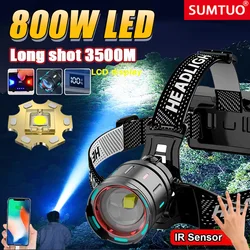 1000000LM Powerful Headlamp 800W Led Sensor Head Flashlight Long Range Headlight 18650 Rechargeable Head Lantern Fishing Camping