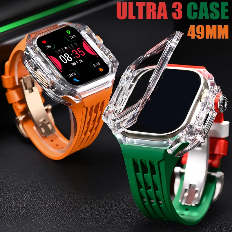 

Роскошный комплект модификации для Apple Watch Ultra 3 49 мм, прозрачный чехол для iWatch Series Ultra 2 1 49 мм, комплект модов с силиконовым ремешком