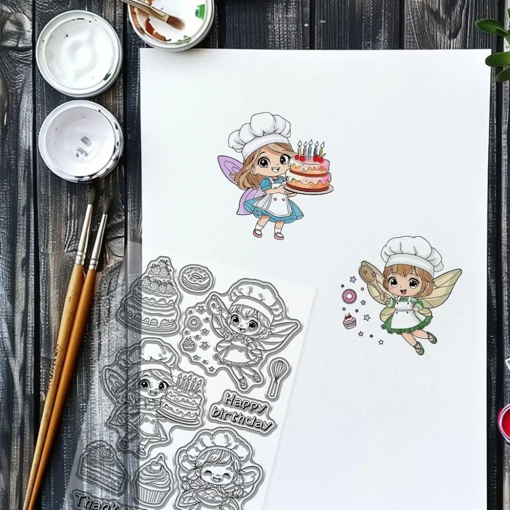 Baking Fairy Clear Stamps Donuts Stamps Cooking Woman Transparent Stamp for Card Making DIY Embossing Journaling