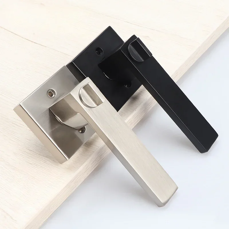 Modern Simple Aluminum Alloy Three-rod Handle Lock Bedroom Bathroom Square Door Handle Lock