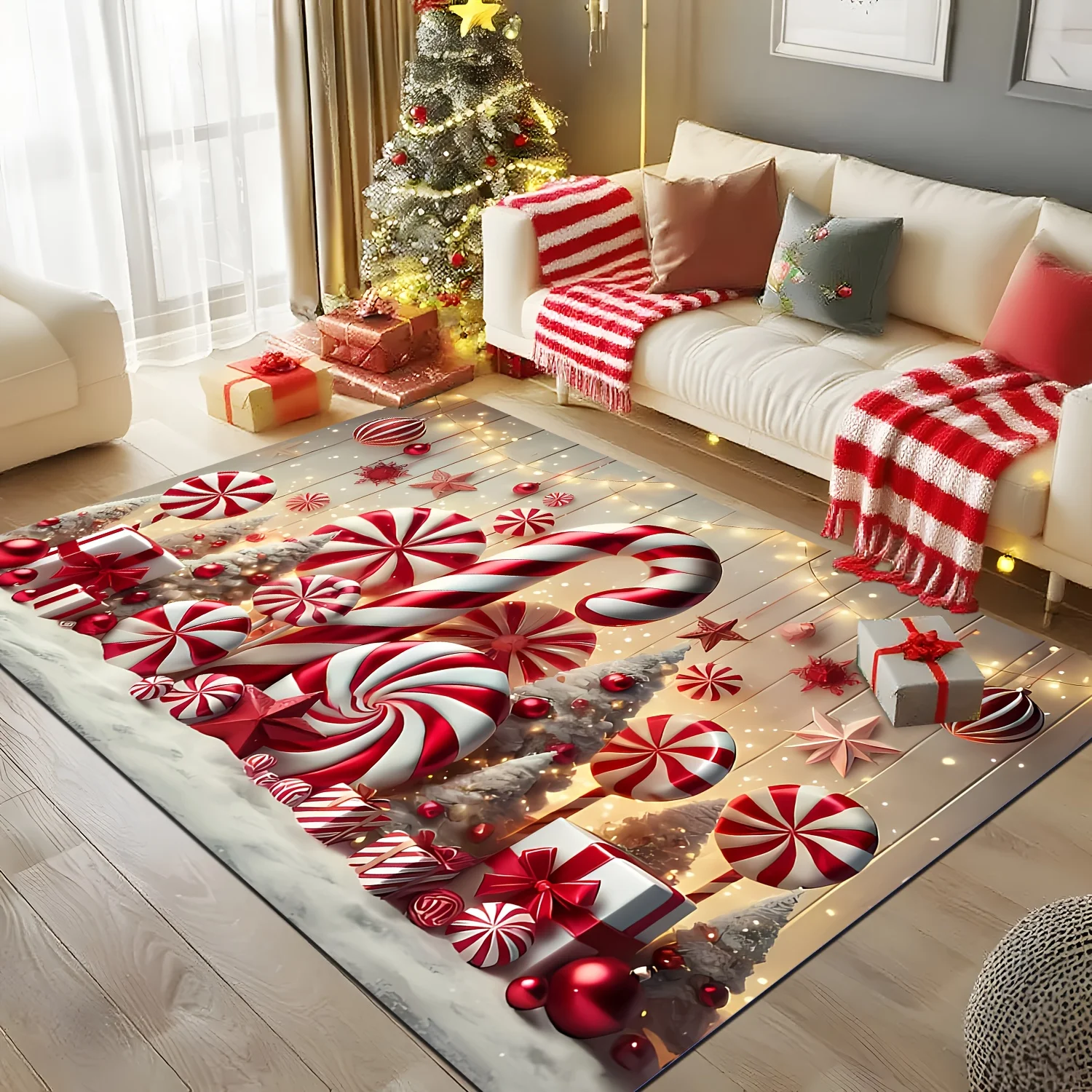 Xmas Gift Box Pattern Christmas Rug Soft House Corridor Hallway Ground Blanket Modern Office Reception Bedside Decoration Mat